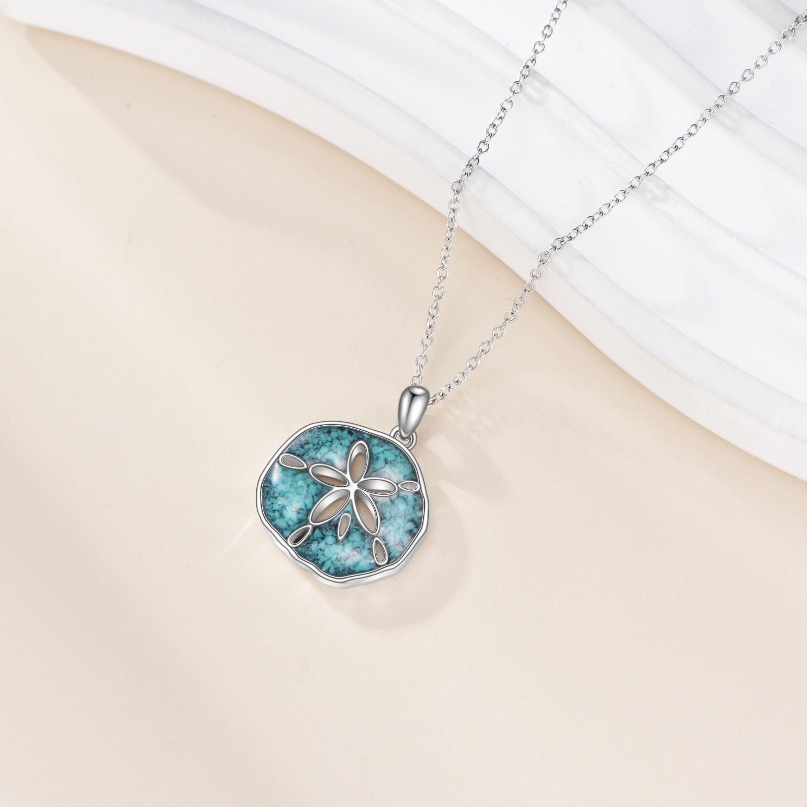 Women's 925 Sterling Silver Turquoise Necklace, Natural Texture